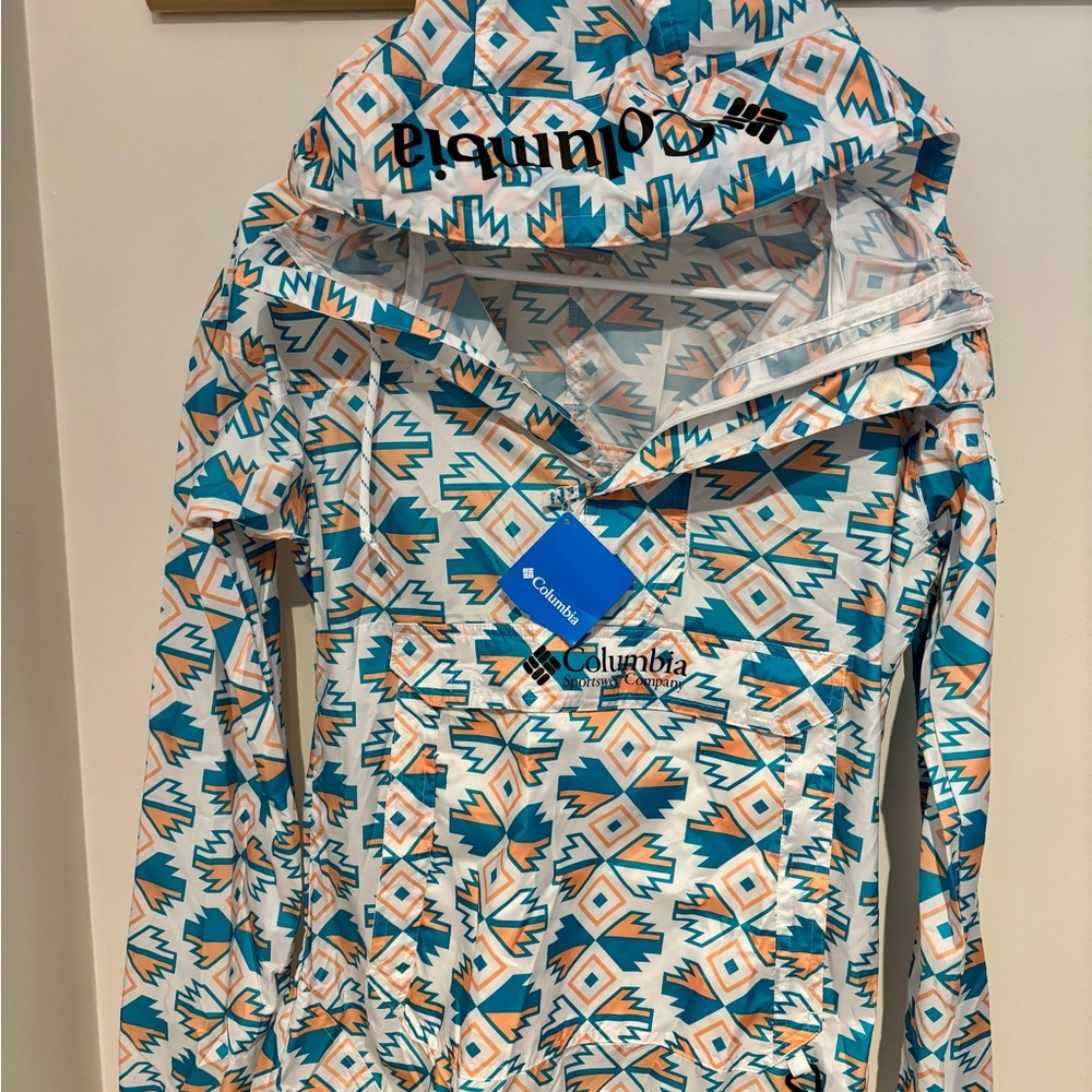 Columbia Women's Geometric Raincoat - Blue, Orange, White